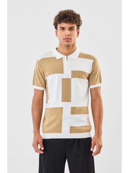Snitch - Beige Half Sleeves Regular Casual Polo T-Shirt