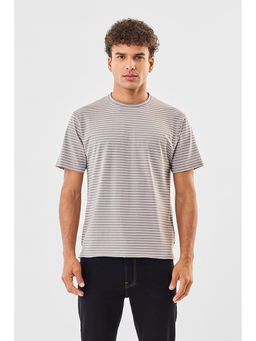 Snitch - Grey Stripes Half Sleeves Slim Casual T-Shirt
