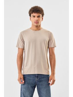 Snitch - Beige Solid Half Sleeves Regular Casual T-Shirt