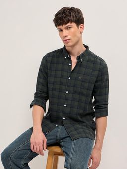 The Bear House - Men's Olive Slim Fit Cotton Checkered Shirt