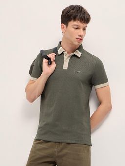 The Bear House - Men's Olive Slim Fit Textured Polo T-Shirt