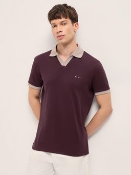 The Bear House - Men's Purple Regular Fit Cotton Solid Polo T-Shirt