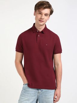 Tommy Hilfiger - Maroon Solid Regular Fit Cotton Polo T-Shirt