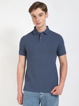 Tommy Hilfiger - Blue Solid Regular Fit Cotton Polo T-Shirt