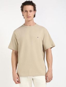 Tommy Hilfiger - Beige Solid Relaxed Fit Cotton T-Shirt