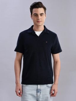 Tommy Hilfiger - Navy Blue Solid Regular Fit Cotton Polo T-Shirt