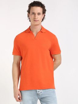 Tommy Hilfiger - Orange Solid Regular Fit Cotton Polo T-Shirt