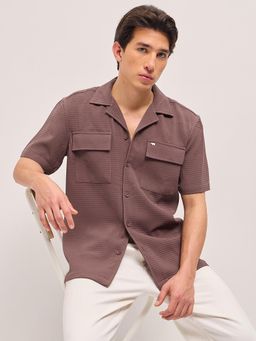 The Bear House - Men's Mauve Relaxed Fit Textured Shirt