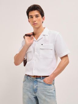 The Bear House - Men's White Relaxed Fit Textured Shirt