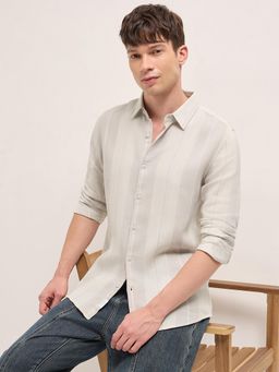 The Bear House - Men's Green Slim Fit Cotton Stripes Shirt