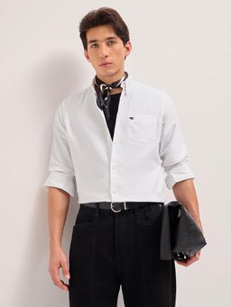 The Bear House - Men's White Slim Fit Cotton Solid Shirt