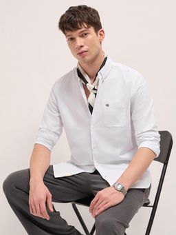 The Bear House - Men's White Slim Fit Cotton Solid Shirt