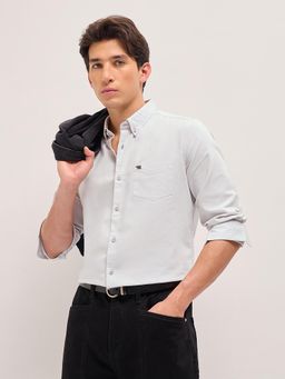 The Bear House - Men's Grey Slim Fit Cotton Solid Shirt