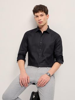 The Bear House - Men's Black Tailored Fit Textured Shirt