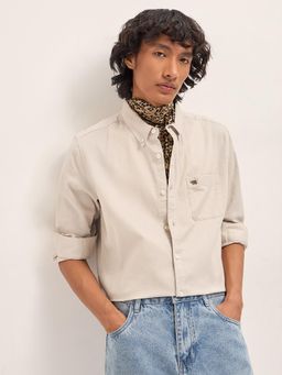 The Bear House - Men's Beige Slim Fit Solid Shirt