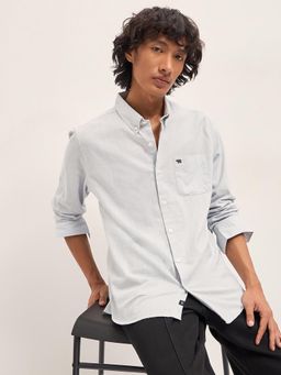 The Bear House - Men's Grey Slim Fit Cotton Solid Shirt