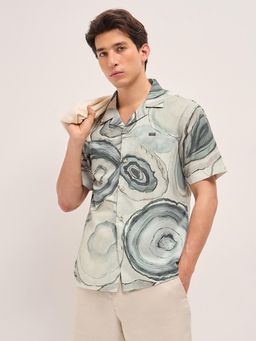 The Bear House - Men's Grey Relaxed Fit Printed Shirt