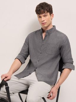 The Bear House - Men's Grey Slim Fit Solid Shirt