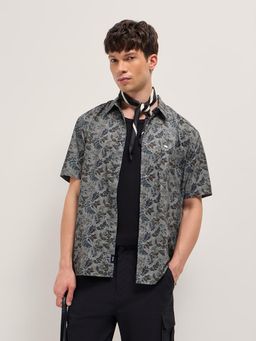 The Bear House - Men's Grey Relaxed Fit Floral Shirt
