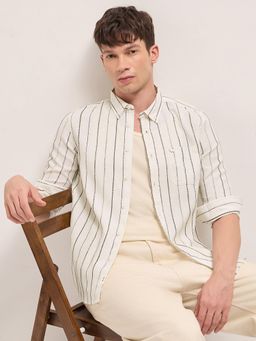 The Bear House - Men's Cream Slim Fit Stripes Shirt