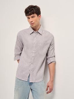 The Bear House - Men's Brown Relaxed Fit Stripes Shirt