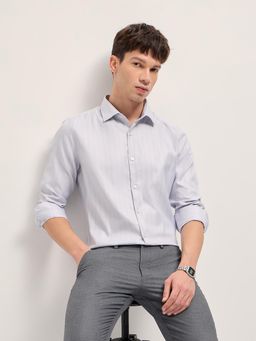 The Bear House - Men's Grey Tailored Fit Stripes Shirt