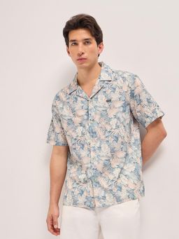 The Bear House - Men's Blue Relaxed Fit Printed Shirt