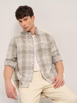 The Bear House - Men's Green Checks Cotton Slim Fit Flannel Shirt