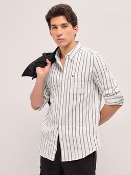 The Bear House - Men's White Slim Fit Cotton Shirt