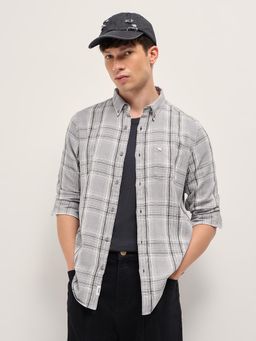 The Bear House - Men's Grey Slim Fit Cotton Shirt