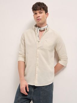 The Bear House - Men's Cream Slim Fit Stripes Shirt