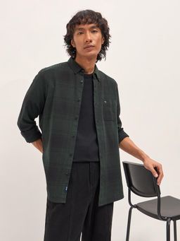 The Bear House - Men's Green Checks Cotton Slim Fit Flannel Shirt