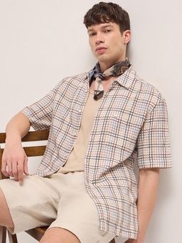 The Bear House - Men's Cream Relaxed Fit Cotton Shirt