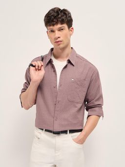 The Bear House - Men's Pink Relaxed Fit Cotton Textured Shirt