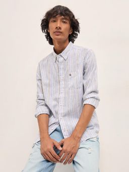 The Bear House - Men's Blue Slim Fit Stripes Shirt