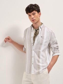 The Bear House - Men's Beige Slim Fit Cotton Shirt