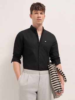 The Bear House - Men's Black Slim Fit Cotton Solid Shirt