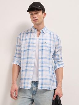 The Bear House - Men's Blue Slim Fit Cotton Checkered Shirt