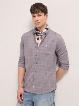 The Bear House - Men's Purple Slim Fit Checkered Shirt