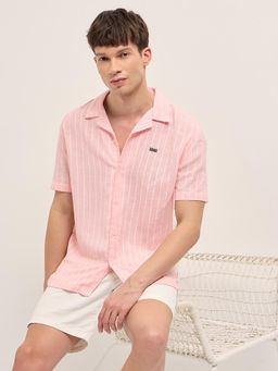 The Bear House - Men's Pink Relaxed Fit Stripes Shirt