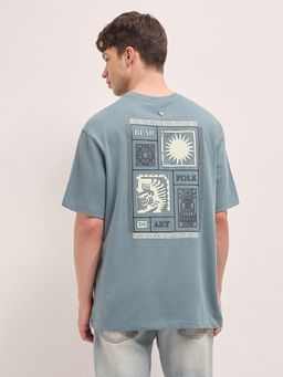 The Bear House - Men's Blue Oversized Fit Cotton Oversize Shirt