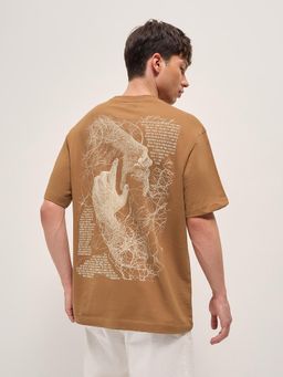 The Bear House - Men's Brown Cotton Oversize T-Shirt