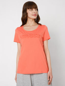 VERO MODA - Women Typography Peach T-shirt