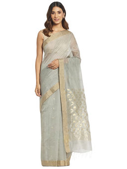 Fabindia - Grey Chanderi Cotton Silk Saree
