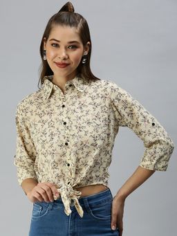 SHOWOFFFF - Women Shirt Collar Floral Yellow Regular Top