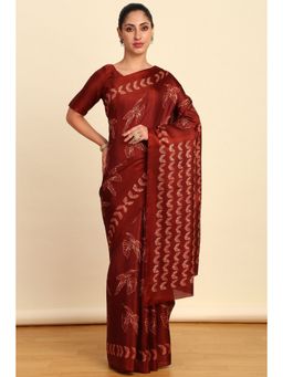 Soch - Womens Maroon Art Silk Printed Saree with Unstitched Blouse
