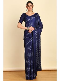Soch - Womens Blue Art Silk Printed Saree with Unstitched Blouse