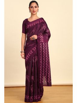 Soch - Womens Wine Art Silk Printed Saree with Unstitched Blouse