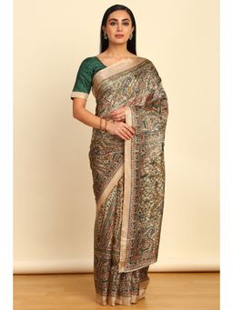 Soch - Womens Multi-Color Art Silk Paisley Print Saree with Unstitched Blouse