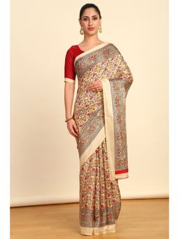 Soch - Womens Red Art Silk Floral Print Saree with Unstitched Blouse
